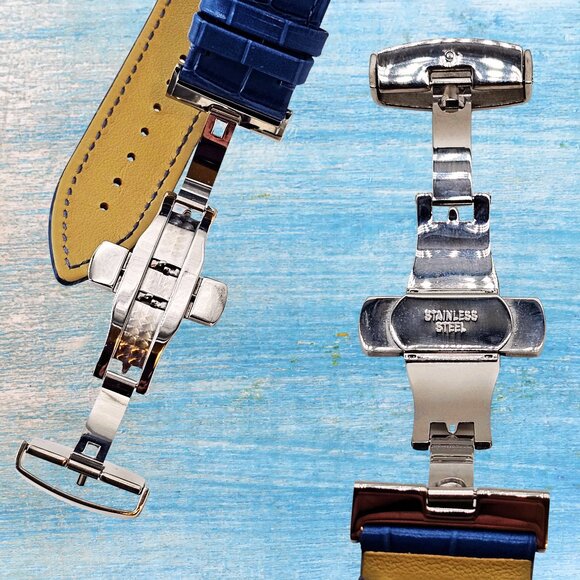 Winder Geen Blue Crystal Oval Watch – NEW Genuine Leather Band
